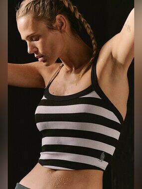 Free People Movement All Clear Striped Cami Medium/Large New With Tags Black